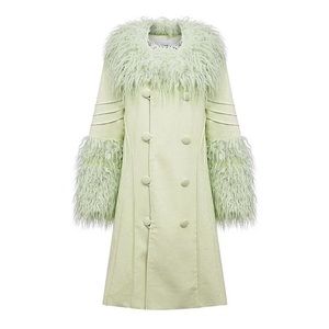 House Of Sunny Coat Leather Fur Trim Light Green